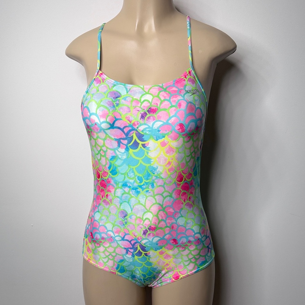 Speedo Kids One Piece with Mermaid Scales in Pink, Blue, and Green